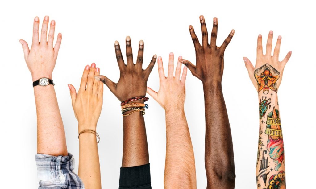 diversity-hands-raised-up-gesture-picture-id1024073052